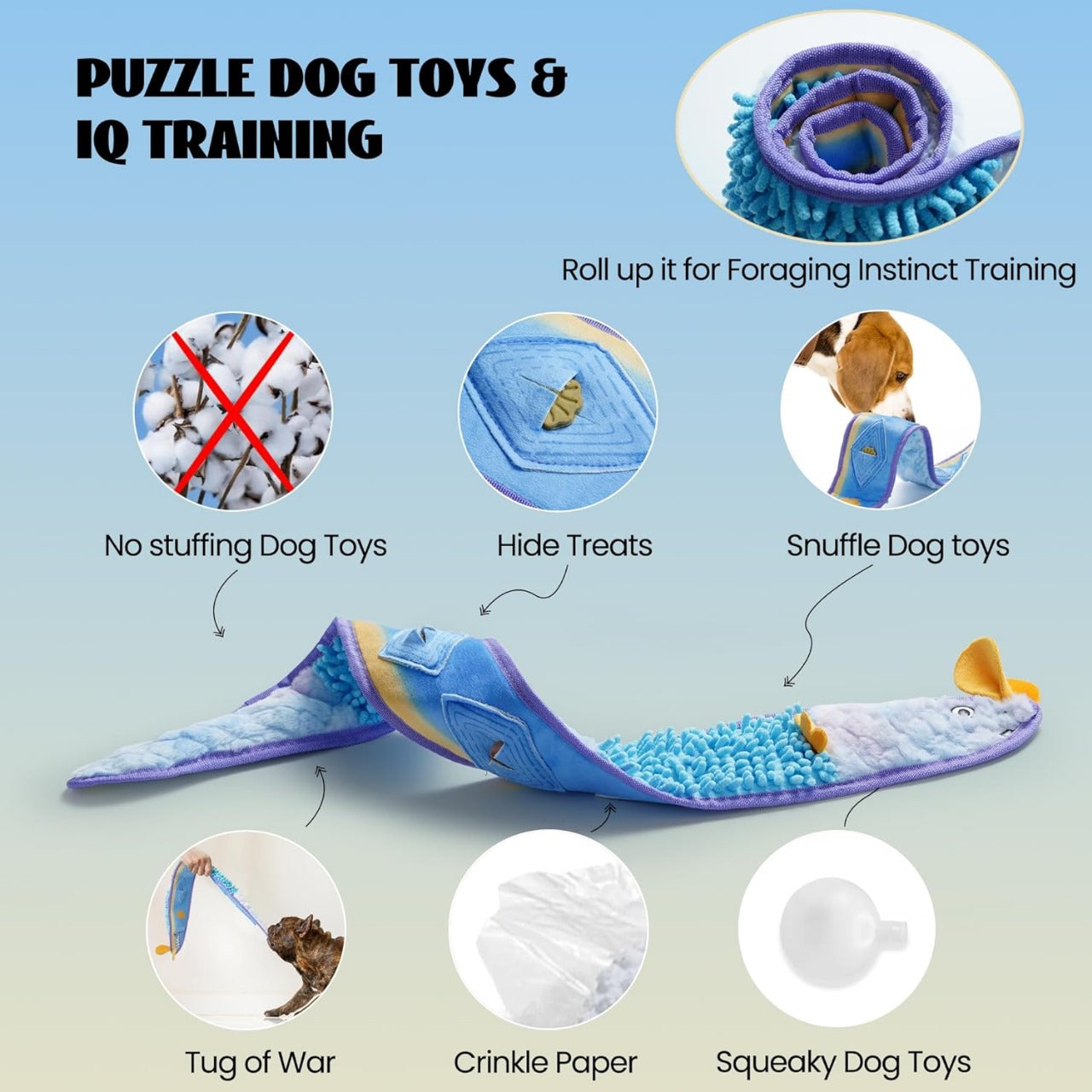 No Stuffing Eel Crinkle Dog Squeaky Toys - Durable Dog Toys for Tug of War (2pk)