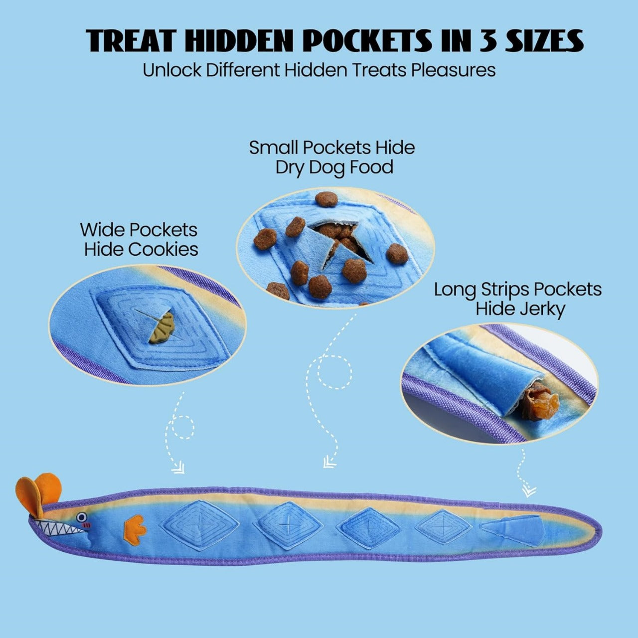 No Stuffing Eel Crinkle Dog Squeaky Toys - Durable Dog Toys for Tug of War (2pk)