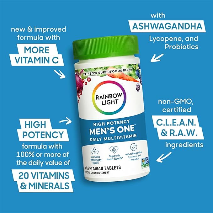 Rainbow Light Men's One Multivitamin 60 Tablets - Vitamin C, Vitamin D and Zinc