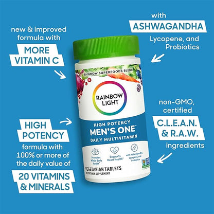 Rainbow Light Men's One Multivitamin 60 Tablets - Vitamin C, Vitamin D and Zinc