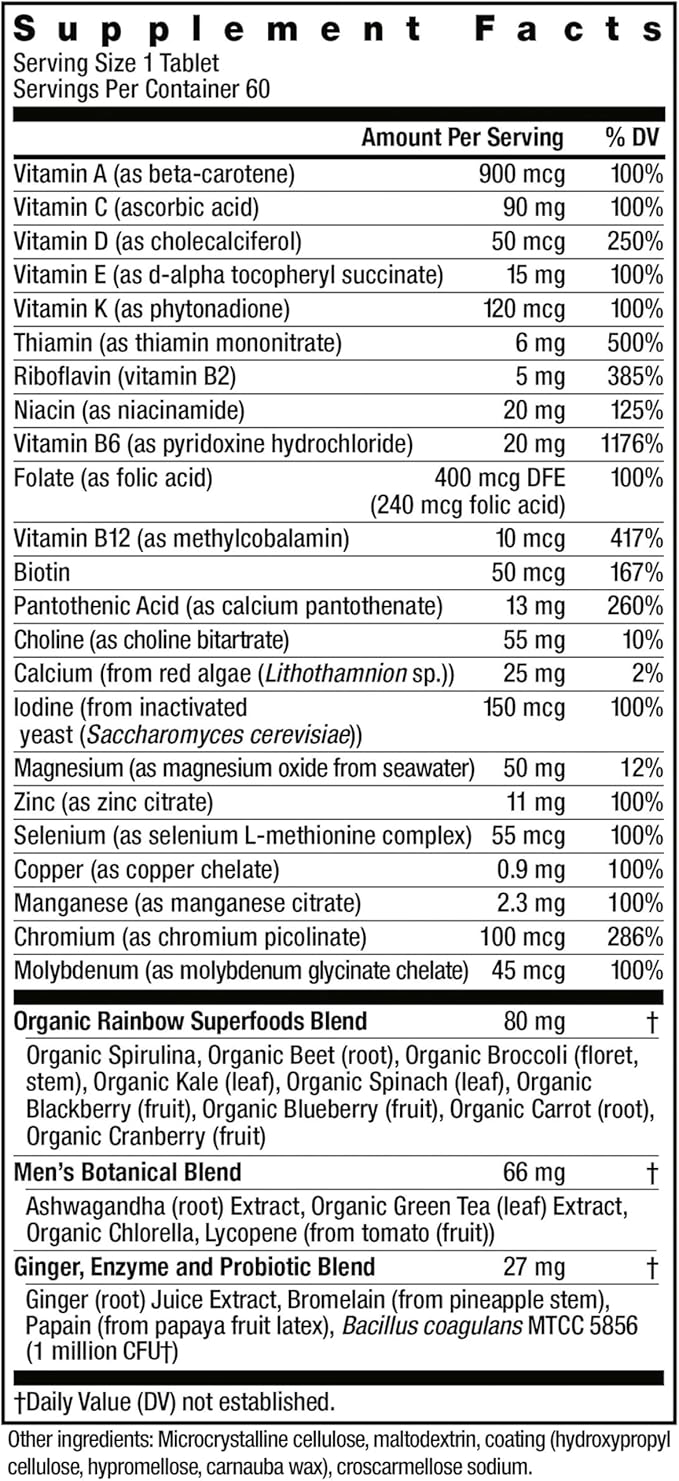 Rainbow Light Men's One Multivitamin 60 Tablets - Vitamin C, Vitamin D and Zinc